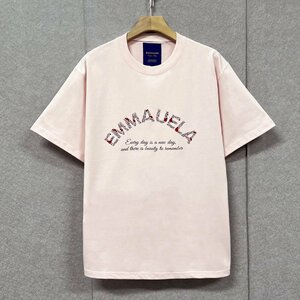 上級・半袖Tシャツ 定価2万◆Emmauela・イタリア・ミラノ発◆コットン100％ 速乾 吸汗 薄手 バラ ロゴ カットソー 定番 スウェット 夏 M/46