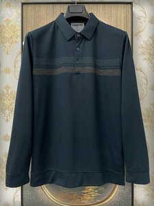 一枚限定EU製＆定価5万◆UABONI*Paris*ポロシャツ*ユアボニ*パリ発◆カシミヤ100％ 上品 紳士 ラグジュアリー ストライプ ビジネス 通勤 M