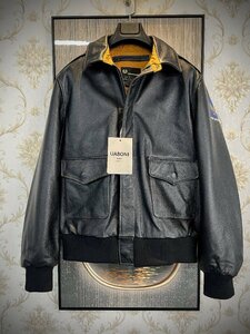  highest grade EU made & regular price 14 ten thousand *UABONI*yuaboni* leather jacket * France * Paris departure * high quality cow leather high class embroidery USA Air Force .. person Rider's MA-1 L/48