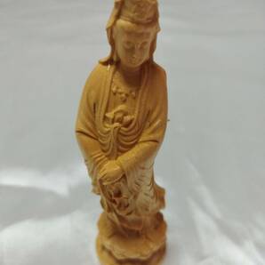木彫 仏像 ツゲの木彫り 観音 木製彫刻 〔サイズ：高さ12cm〕