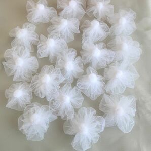 **handmade**飾りパーツ チュールのお花39ヶ 白 ホワイト 衣装 大小さまざま約6～8cm リバーシブル