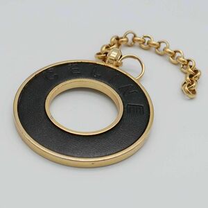 正規品 セリーヌ CELINE キーリング Keyring チェーン Chains レザー Leather 革 ロゴ Logo 黒 Black ゴールドカラー Gold Authentic Mint