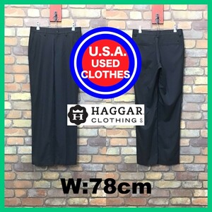 BP3-340★W78センチ位★USA古着【HAGGAR】刺繍ロゴ ストレートフィット スラックスパンツ【W30 メンズ M】チャコールグレー チノ ゴルフ