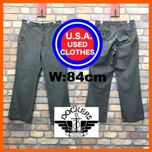 BP3-210★W84センチ位★USA買付品★良フェード【DOCKERS】刺繍ロゴ ノータック コットン トラウザーズ【W32 メンズ M】ブラウン チノパン