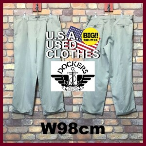 BP3-189★W98センチ位★USA直輸入★オーバーサイズ★【DOCKERS 】2タック スラックスパンツ【W38 メンズ XL】ベージュ リーバイス ワーク