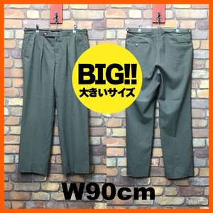 BP3-150★W90センチ位★USA直輸入★オーバーサイズ★ 2タック スラックス【W36程度 メンズ XL】緑系 ウエストアジャスター サスペンダー