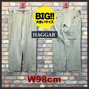 BP2-326★W98センチ位★USA買付商品★ビッグサイズ★【HAGGAR】2タック スラックス【W38×L30 メンズ XL】カーキ USA古着 ワーク アメカジ