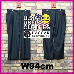 BP3-154★W94センチ位★USA直輸入★オーバーサイズ★裾折り返し【HAGGAR ハガー】2タック スラックス【W38 メンズ XL】グレー 古着 ゴルフ