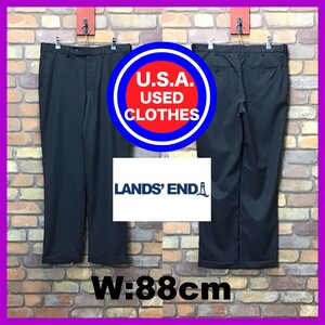 BP3-370★W88センチ位★USA古着★美品【LANDS' END】ノータック トラウザーズ スラックスパンツ【W34 メンズ L】グレー アメカジ ワーク