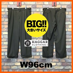 BP3-184★W96センチ位★USA買付商品★オーバーサイズ★良品★【HAGGAR】2タック スラックス【W38 メンズ XL】ブラウン ワーク ゴルフ