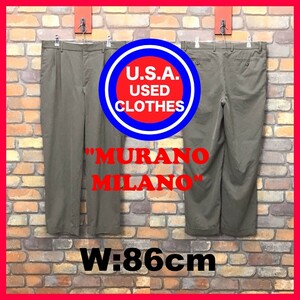 BP3-358★W86センチ位★USA古着★美品【murano】ヘリンボーン 2タック スラックスパンツ【W34 メンズ L】ブラウン チノパン ワーク ゴルフ