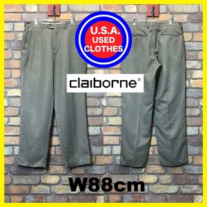 BP3-110★W88センチ位★USA買付商品★格安!!★【CLAIBORNE クレイボーン】ノータック スラックス【W34 メンズ L】濃いベージュ 古着 ゴルフ