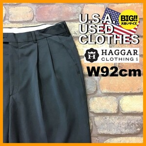 BP3-167★W92センチ位★USA直輸入★オーバーサイズ★【HAGGAR ハガー】2タック スラックス【W36 メンズ XL】グレー 古着 ゴルフ ワーク