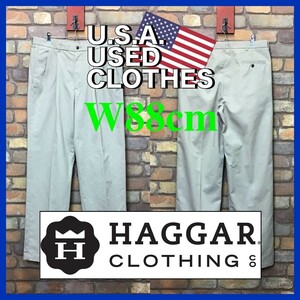 BP2-842★W88センチ位★USA買付商品★【haggar ハガー】2タック トラウザーズパンツ【W34 メンズ L】ベージュ チノパン USA古着 ゴルフ