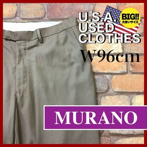 BP2-984★W96センチ位★USA買付商品★良品★【MURANO ムラーノ】シャドーストライプ スラックス【W38 メンズ XL】ベージュ 古着 ゴルフ