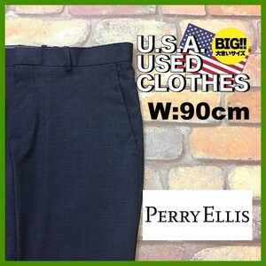 BP3-306★W90センチ位★USA古着【PERRY ELLIS】チェック柄 スリムフィット スラックスパンツ【W36程度 メンズ XL】ネイビー ビジネス