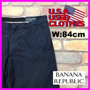 BP3-425★W84センチ位★USA直輸入【BANANA REPUBLIC】ストライプ ノータック チノパンツ【W32 メンズ M】ネイビー アメカジ ワーク ゴルフ