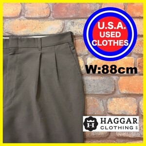 BP3-392★W88センチ位★USA直輸入★美品【HAGGAR】OLD フラップポケット ウール混 スラックスパンツ【W36 メンズ XL】ブラウン ゴルフ 古着