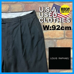 BP3-449★W92センチ位★USA限定【LOUIS RAPHAEL】BIGサイズ 2タック ワイドスラックスパンツ【W36 メンズ XL】グレー アメカジ ゴルフ 古着