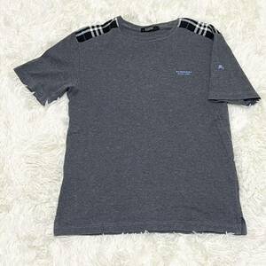 バーバリーブラックレーベル BURBERRY BLACK LABEL Tシャツ　半袖　グレー　肩チェック　ノバチェック　サイズ2 M ホースロゴ　刺繍ロゴ