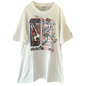 90s 1994 FIFA WorldCup USA ワールドカップ プリント Tシャツ USA製 ホワイト シングルステッチ サッカー vintage ヴィンテージ