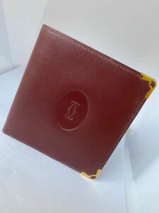 1円スタート Cartier カルティエ 二つ折り財布 ボルドー 折り財布 レザー マストライン レディース財布 小物