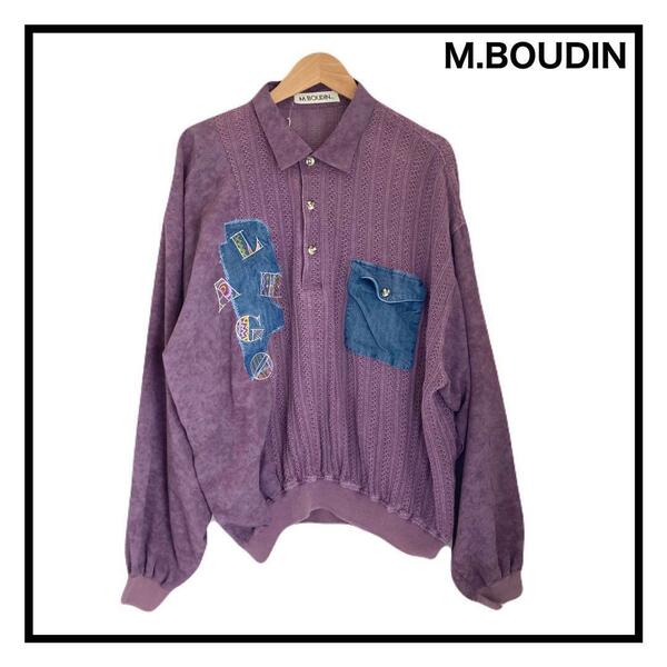 M.BOUDIN　リネン混シャツ　カーディガン　デニムポケット　コットン　刺繍