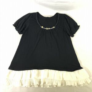 ■【axes femme】アクシーズファム/ティアードシフォン切替カットソー[M]黒×白《美品》