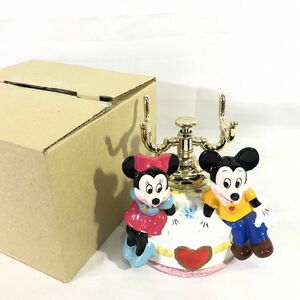 ■Disney《中古△》ミッキー&ミニー 陶製 オルゴール 受話器ホルダー M6