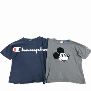 //■【Champion】チャンピオン/女の子 半袖Tシャツ 2点セット[140]紺/灰《中古△》/