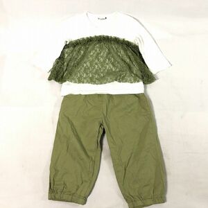 ■【branshes】女の子/7分袖 レースメッシュカットソー/クロップドパンツ[110]白×緑《中古△》