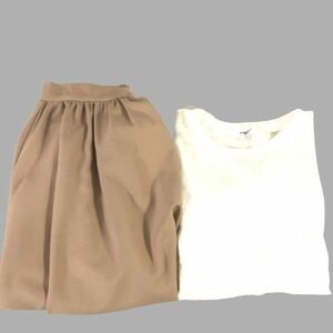 ■NATURAL BEAUTY BASIC レースカットソー/INGNI/ひざ丈フレアスカート[M]白/ベージュ《美品》/