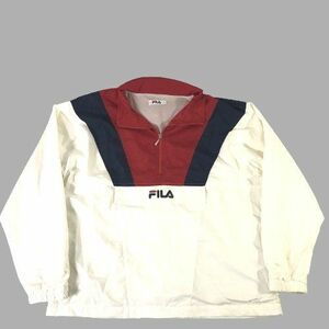 ■【FILA】フィラ/長袖 ハーフジップ トレーニング プルジャケット[L]白×紺・赤《美品》/