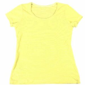 ■【Wacoal】ワコール/マイクロボーダー柄 半袖 Tシャツ[M]黄×白《美品》/