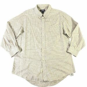 ■【LANDS’ END】ランズエンド/長袖 ボタンダウンシャツ 16-31[L]紺・ベージュ《美品》/