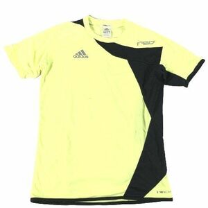 ■【adidas】アディダス/半袖　アシンメトリー　メッシュ　Tシャツ[S]蛍光イエロー《中古△》/