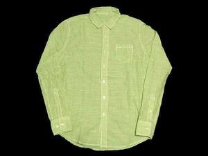 新品 送料無料 薄地 長袖 シャツ インド生地 ストライプ グリーン 緑系 サンプル品