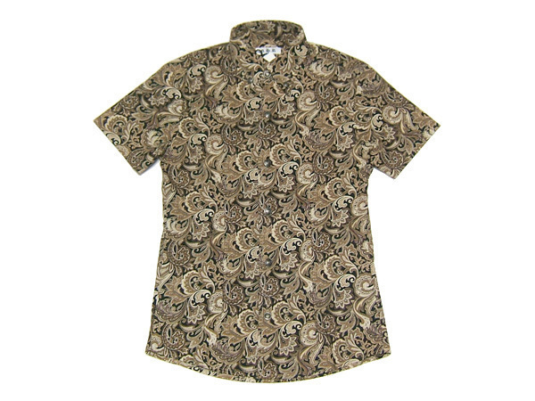 新品 送料無料 半袖 シャツ ペイズリー ボタンダウン 茶系 コットン 綿100% M 細身