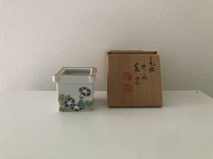 459 色絵 井戸 蓋置 朝顔 高野昭阿弥造 共箱 茶道具