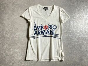 EMPORIO ARMANI◆春夏◆夕日に沈むロゴデザインプリント◎ストレッチ Tシャツ カットソー ◆サイズIT40◆エンポリオアルマーニ