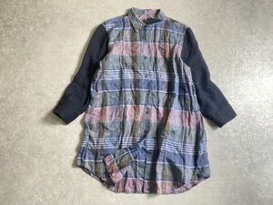 Gabardine K.T◆春夏◆清涼感溢れるナチュラルリネン100%◎チェックデザイン ブラウス シャツ ◆11号◆日本製◆キヨコタカセ