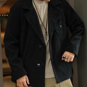 ボアジャケット 襟コーデュロイショートジャケット 厚手 メンズ コート 紳士服 ビジネス 通勤 ゆったり 暖かい 防寒 ブラック