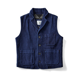 30代 40代 50代藍染め インディゴ 刺し子 シャツ ベスト ワークベスト ワークウェア 紺色 厚手 XL