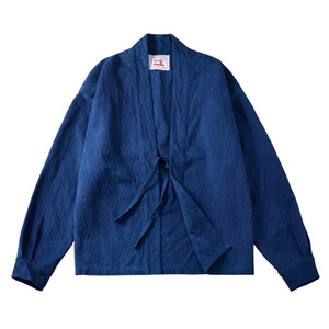 藍染め カバーオール レトロ ジャケット シャツジャケット 作務衣 13ozキャンバス 天然インディゴ 100%コットン XL