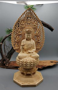 木彫仏像 地蔵菩薩 仏教美術 木造地蔵菩薩 蓮華丸台座 総高28cm