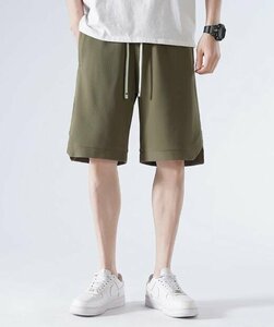夏物 ショートパンツ メンズ 5分丈 爽快な履き心地 無地 ウエストゴム 紐 ハーフパンツ 半ズボン 短パン スポーツ 緑 カジュアル