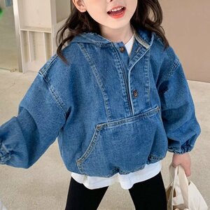 デニムパーカ ジャケット キッズ アウター 女の子 男の子 春夏秋 子供服 パーカ トップス 春 秋 冬 ブルゾン 通園 通学 90~130cm