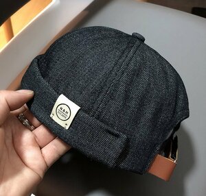 レトロ デニム セーラーハット 帽子 ロール 漁師帽 バケットハット メンズ レディース 100%綿 カジュアル ファッション ブラック