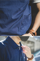 シャツ 藍染 天然藍 綿100% ポロシャツ メンズ レトロ インディゴ 濃紺 メンズ カジュアル ファッション S~2XL_画像6