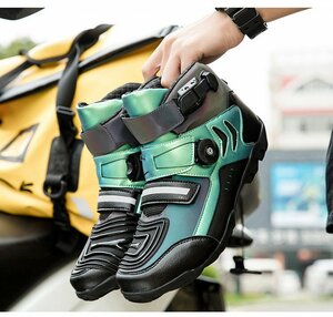 オートバイ ブーツ 靴 バイクブーツ ライディングシューズ 履きやすい 反射 光沢のある 通気性 耐磨耗性 滑り止め グリーン 26.5cm
